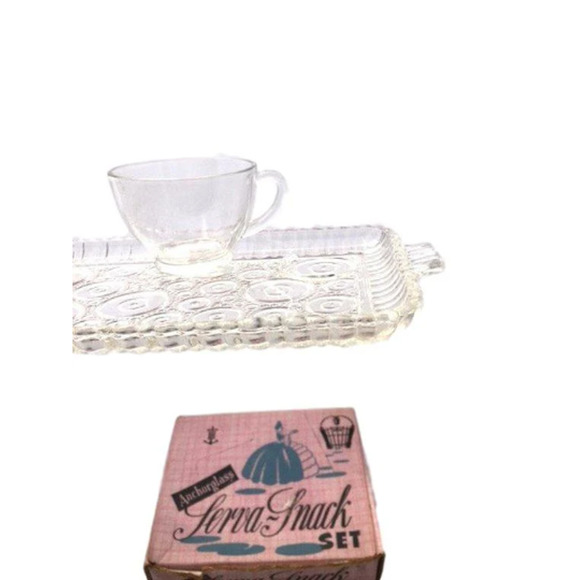 Mid Century Glass SERVA SNACK Set / Anchorglass 8 Piece Bar Cart Accessories - Picture 4 of 5